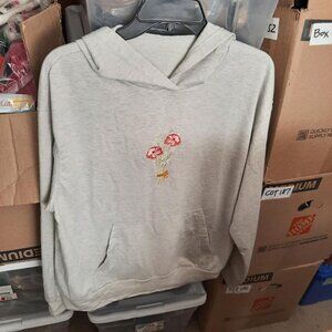 NEW ! Women Embroided You Should Buy Them Flowers Front 2 Pockets Light Gray SzL